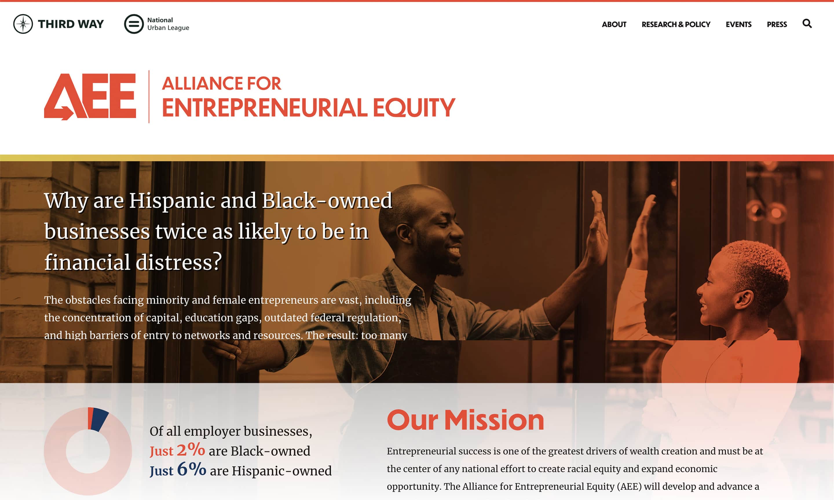 A screenshot of the Alliance for Entrepreneurial Equity home page