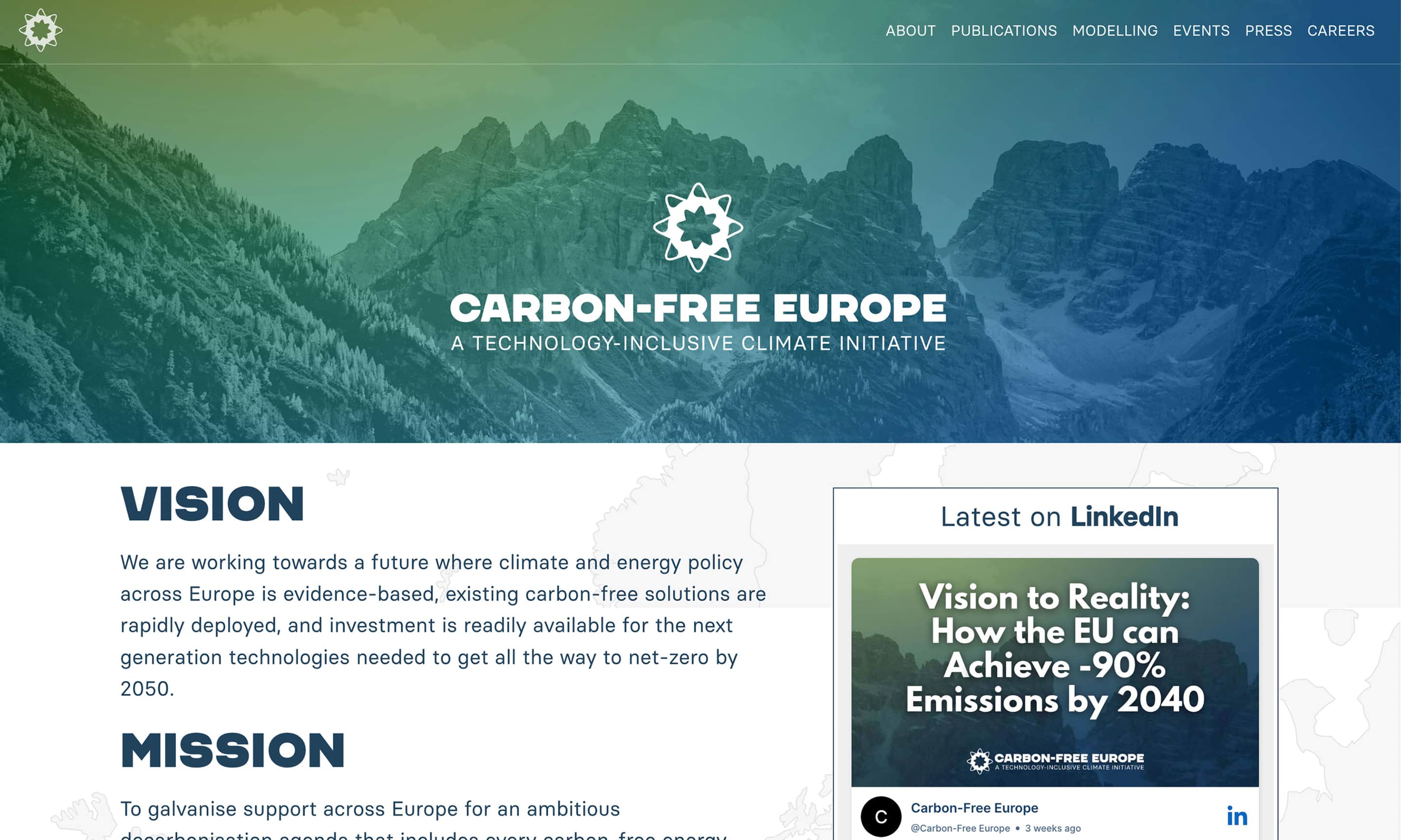 A screenshot of the Carbon-Free Europe website home page